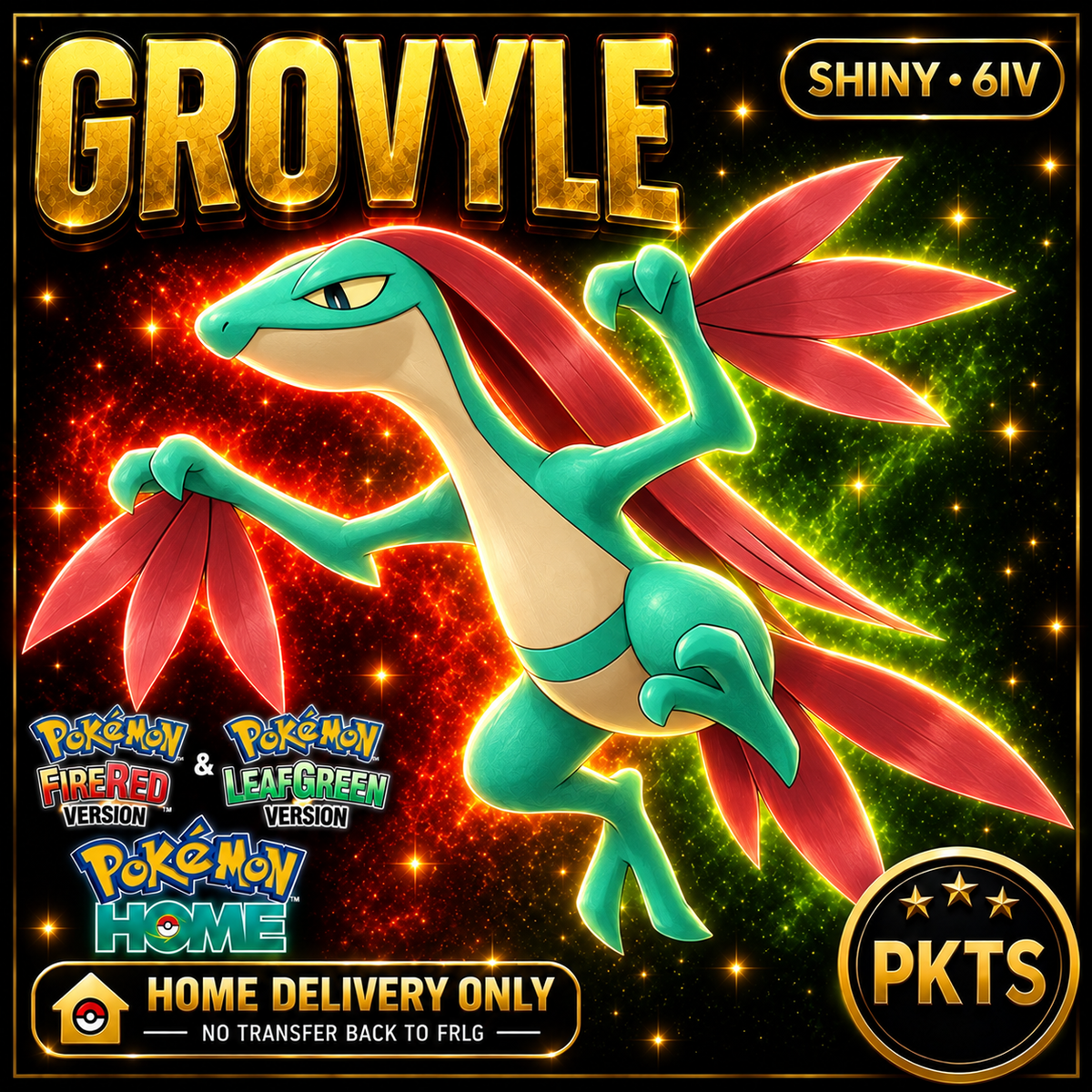 Shiny Grovyle. Pokémon HOME delivery only; no transfer back to FRLG.