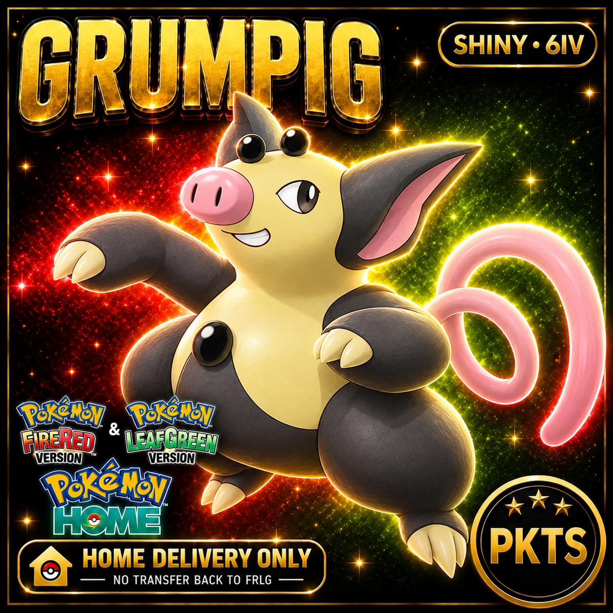 Shiny Grumpig. Pokémon HOME delivery only; no transfer back to FRLG.