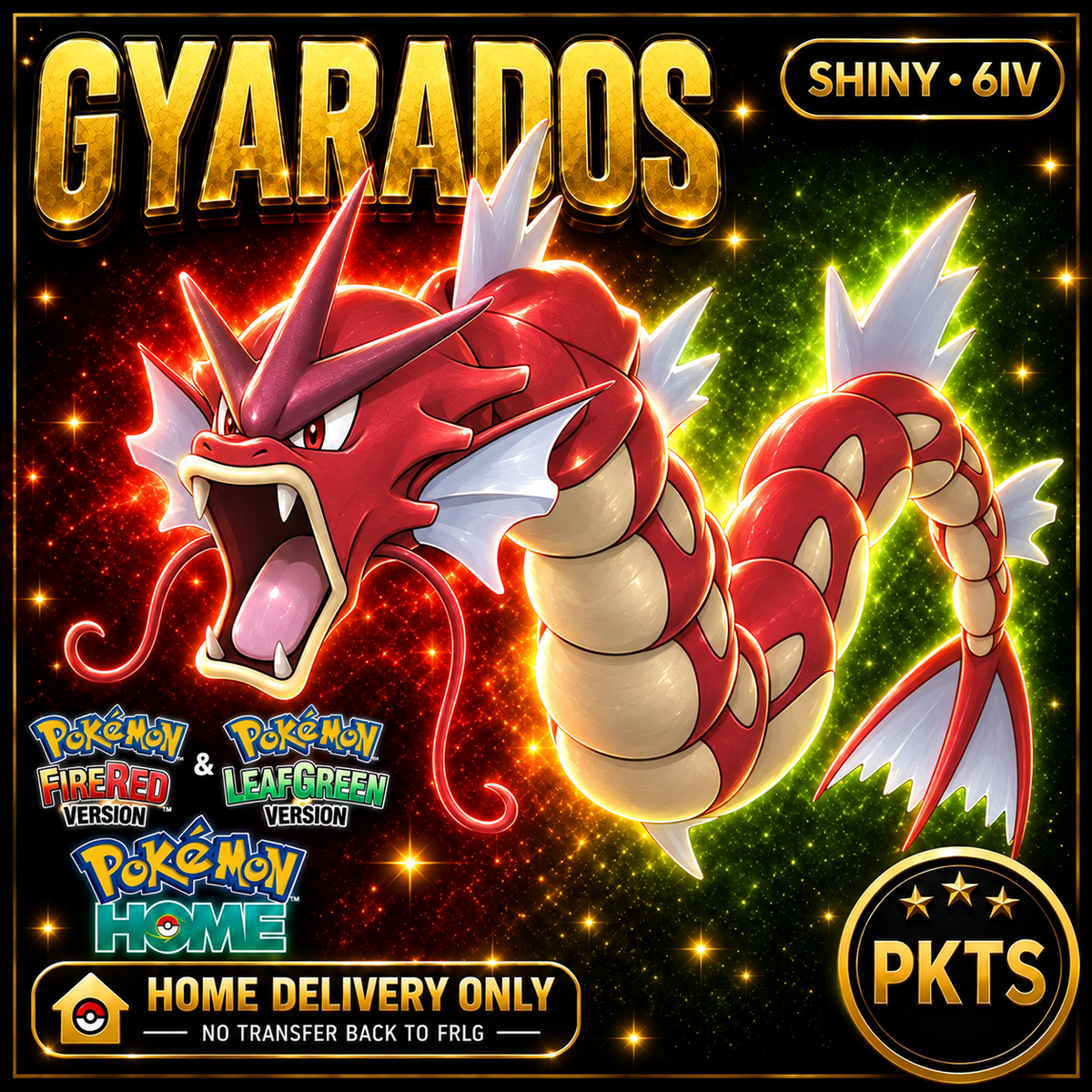 Shiny Gyarados. Pokémon HOME delivery only; no transfer back to FRLG.