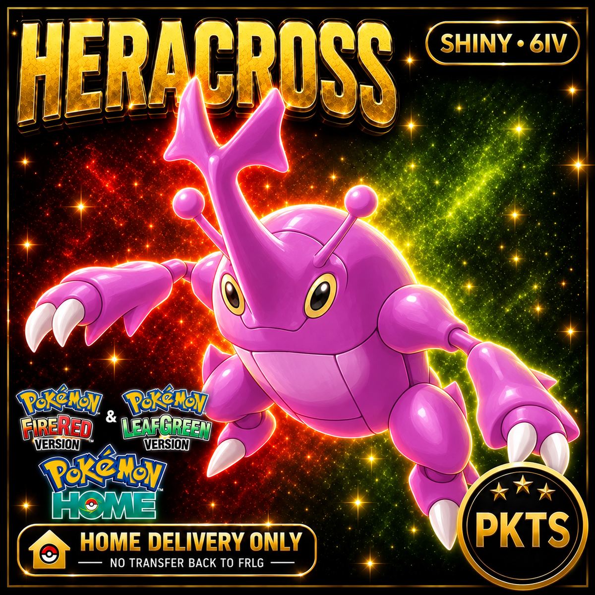 Shiny Heracross. Pokémon HOME delivery only; no transfer back to FRLG.