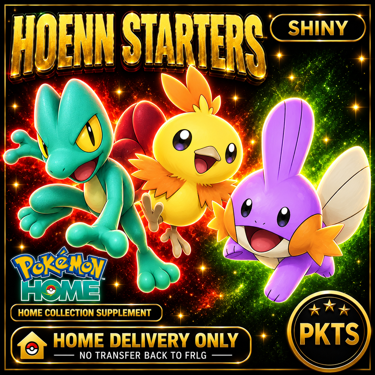 Shiny Hoenn Starters Bundle. Pokémon HOME delivery only; no transfer back to FRLG.