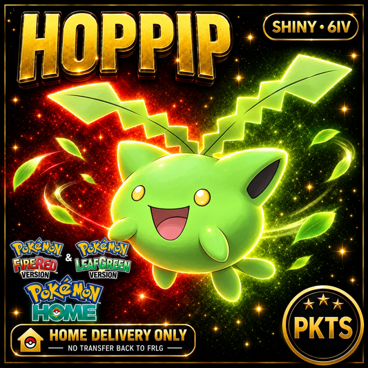 Shiny Hoppip. Pokémon HOME delivery only; no transfer back to FRLG.