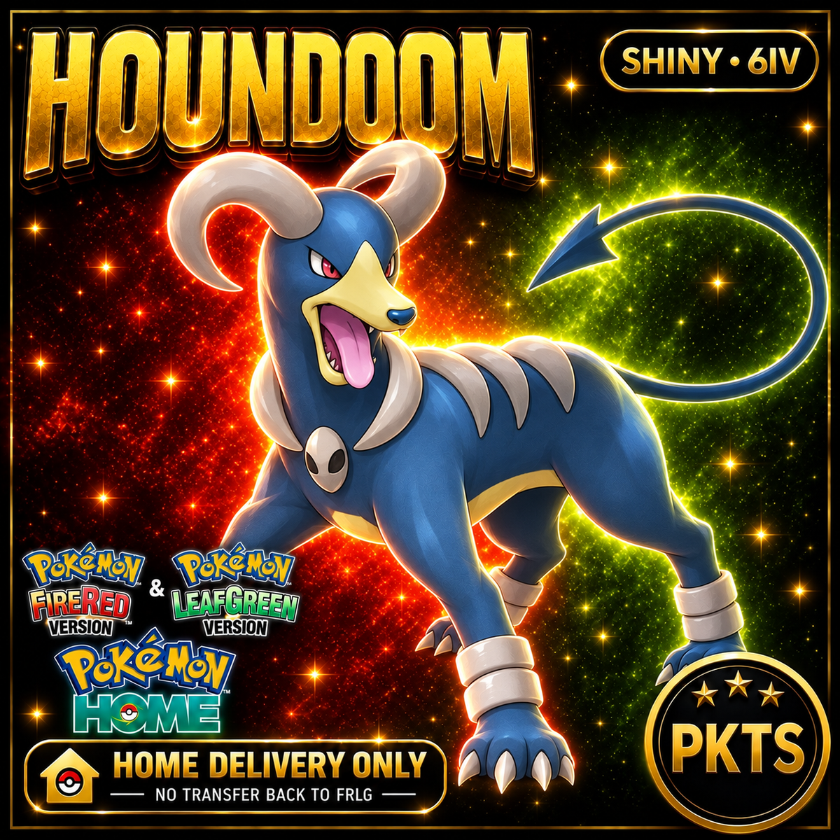 Shiny Houndoom. Pokémon HOME delivery only; no transfer back to FRLG.