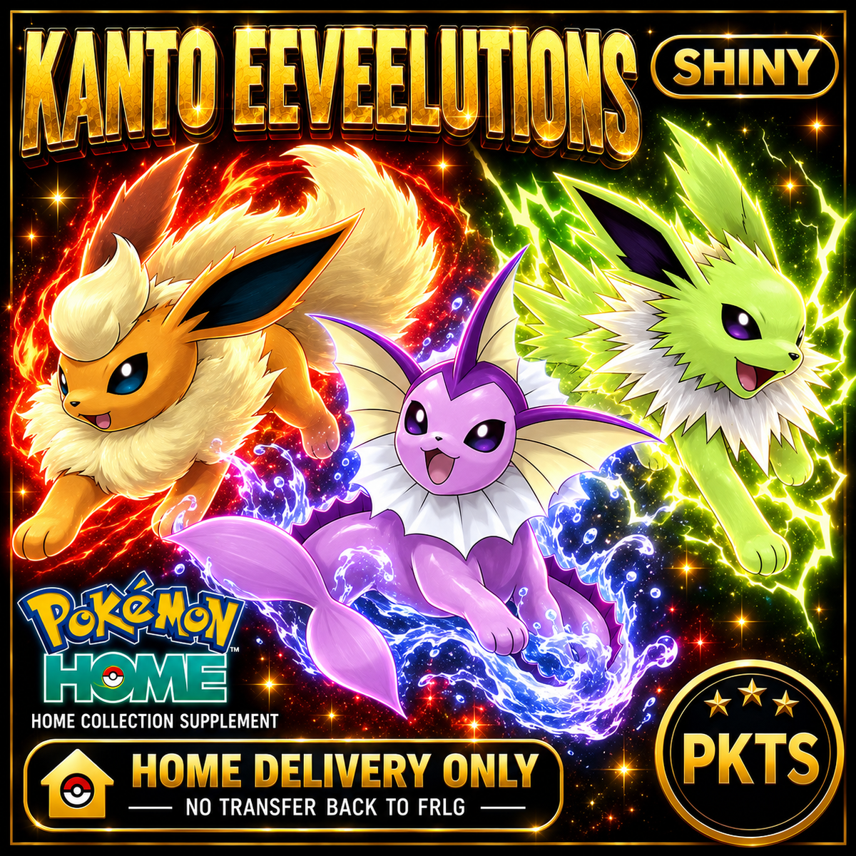 Shiny Kanto Eeveelutions Bundle. Pokémon HOME delivery only; no transfer back to FRLG.