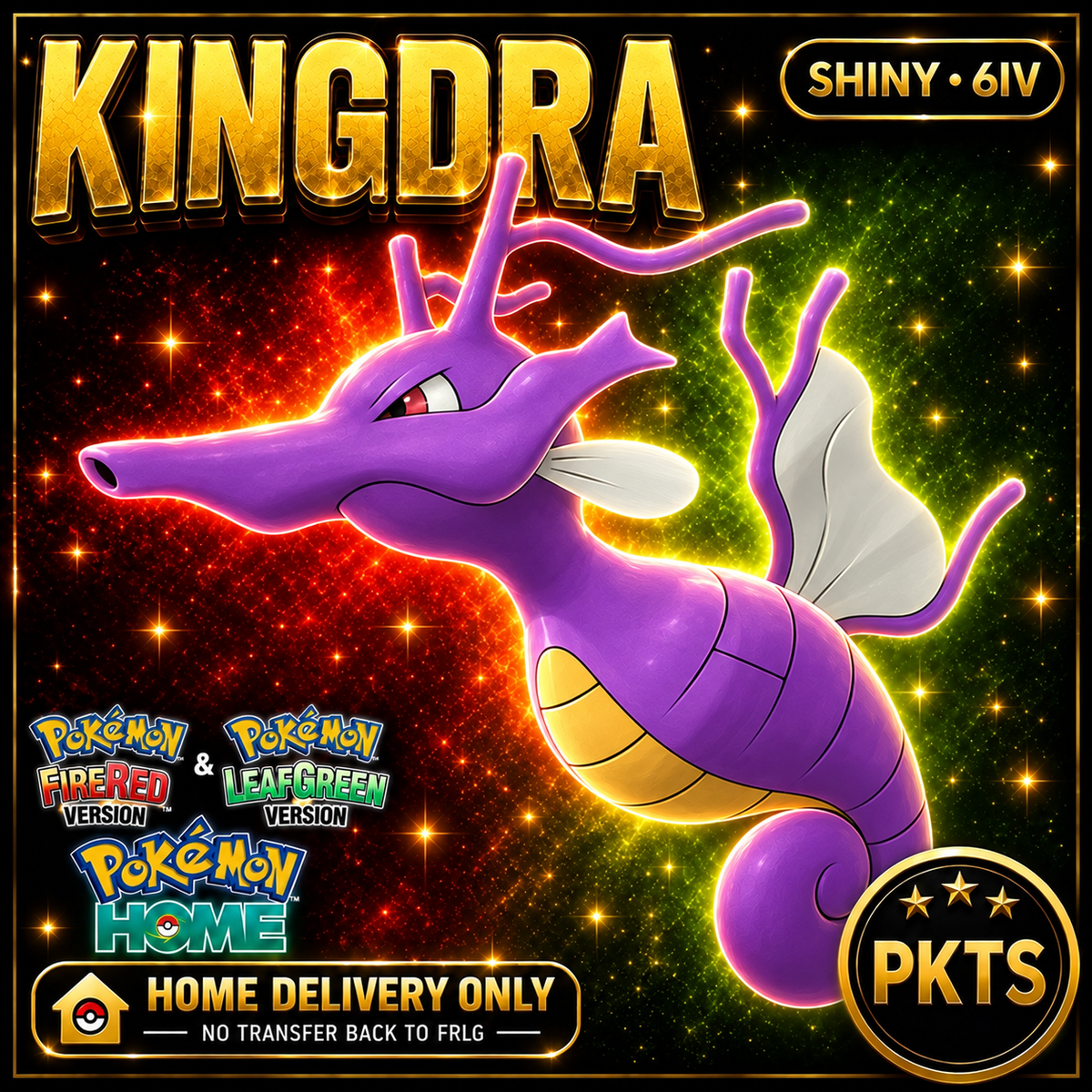 Shiny Kingdra. Pokémon HOME delivery only; no transfer back to FRLG.