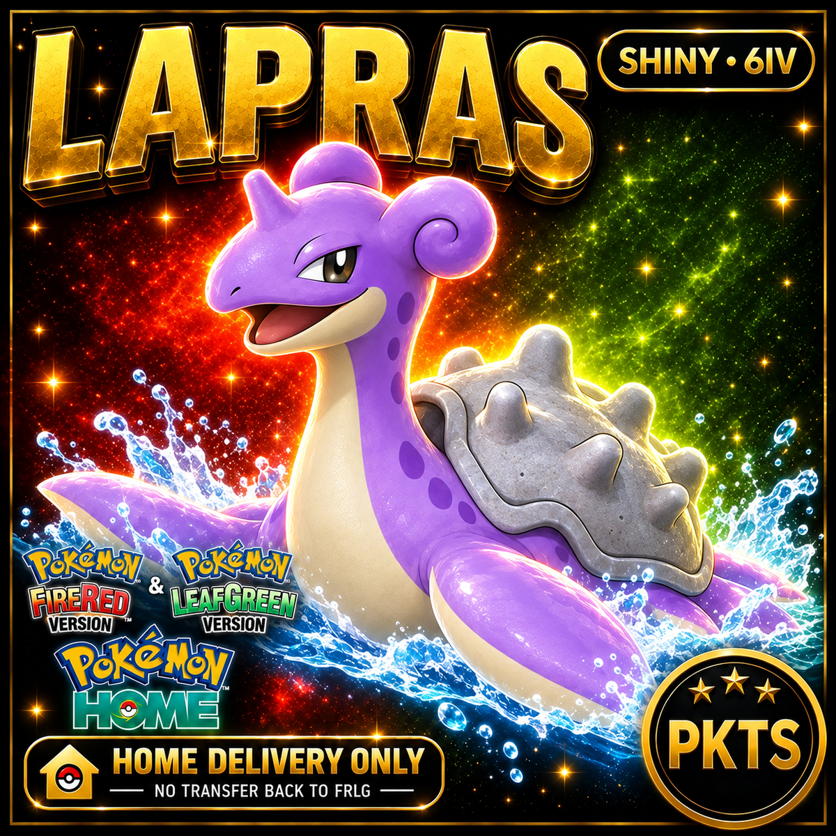 Shiny Lapras. Pokémon HOME delivery only; no transfer back to FRLG.
