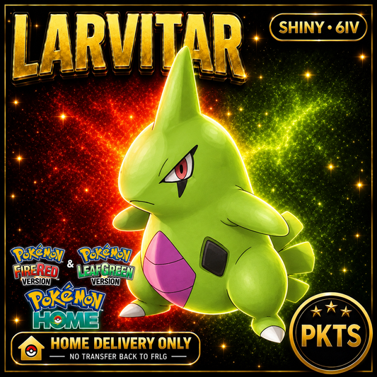 Shiny Larvitar. Pokémon HOME delivery only; no transfer back to FRLG.