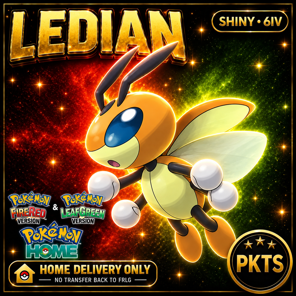 Shiny Ledian. Pokémon HOME delivery only; no transfer back to FRLG.