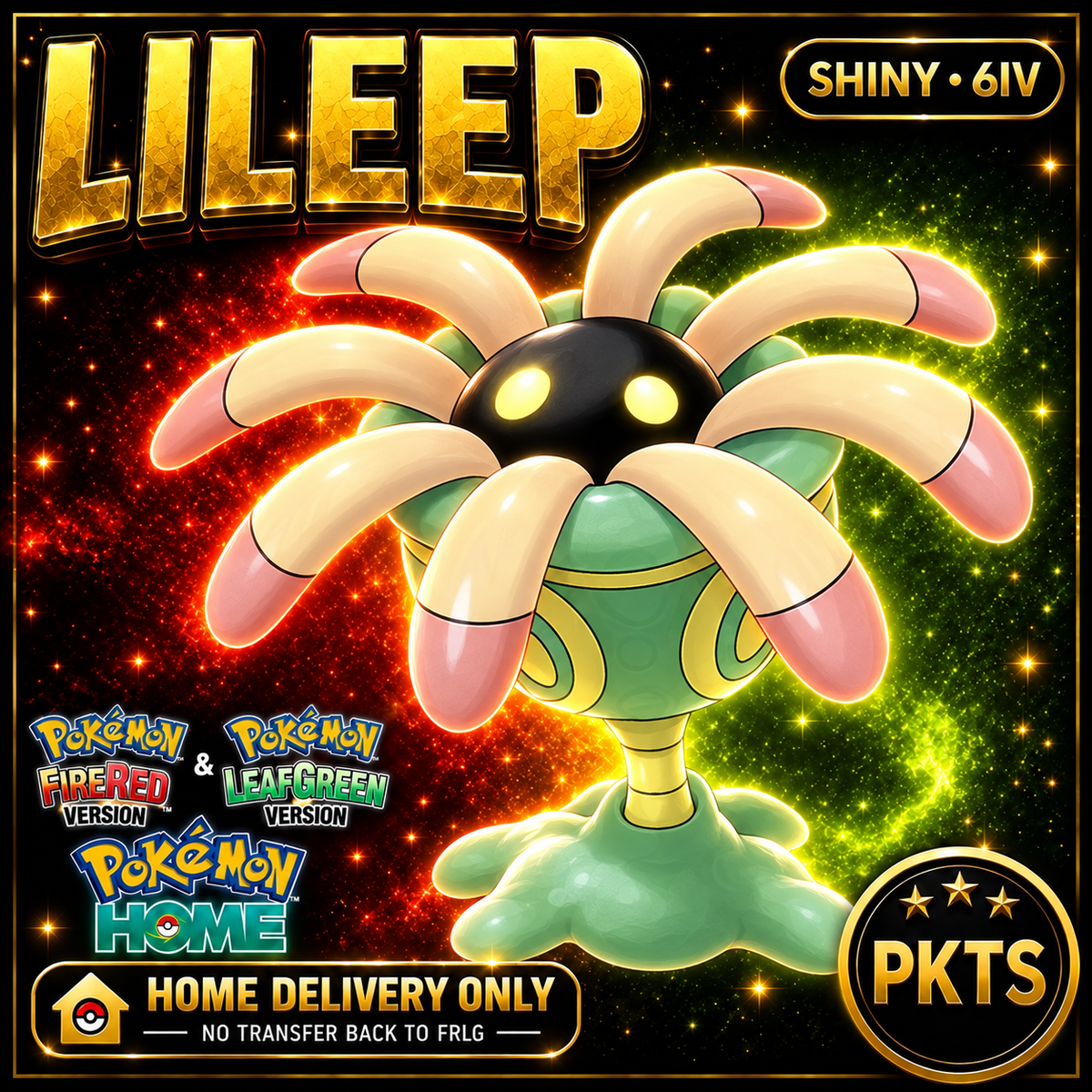 Shiny Lileep. Pokémon HOME delivery only; no transfer back to FRLG.