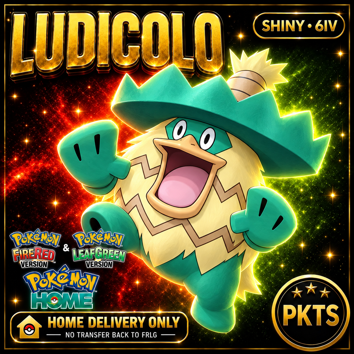 Shiny Ludicolo. Pokémon HOME delivery only; no transfer back to FRLG.