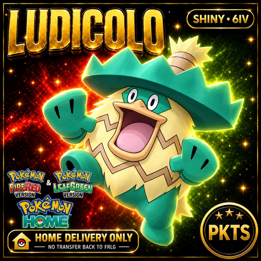 Shiny Ludicolo. Pokémon HOME delivery only; no transfer back to FRLG.