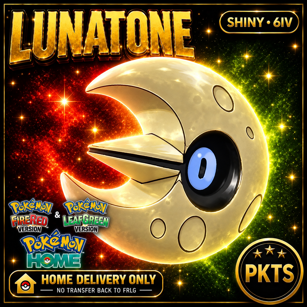 Shiny Lunatone. Pokémon HOME delivery only; no transfer back to FRLG.
