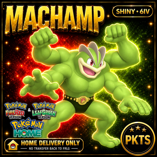 Shiny Machamp. Pokémon HOME delivery only; no transfer back to FRLG.