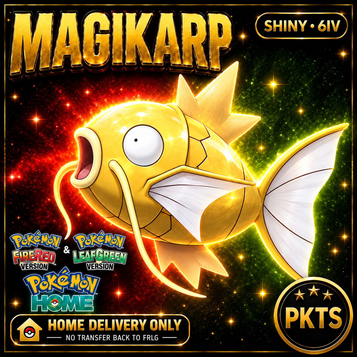 Shiny Magikarp. Pokémon HOME delivery only; no transfer back to FRLG.