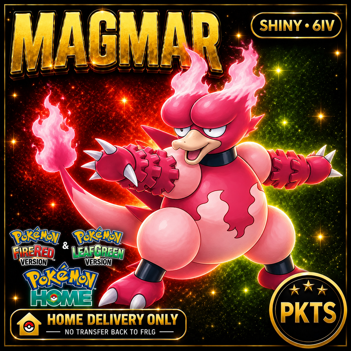 Shiny Magmar. Pokémon HOME delivery only; no transfer back to FRLG.