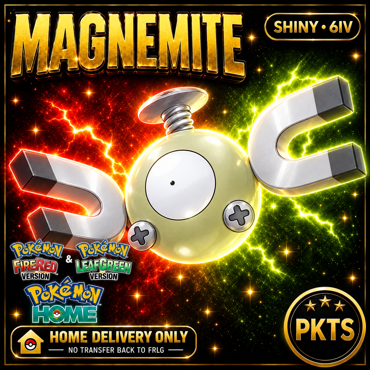 Shiny Magnemite. Pokémon HOME delivery only; no transfer back to FRLG.