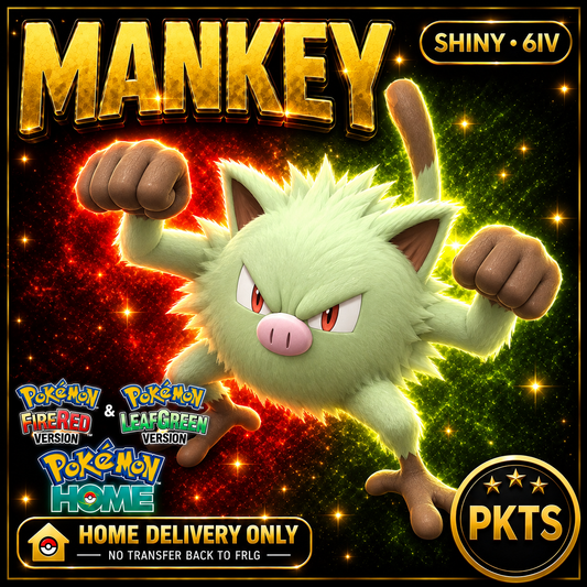 Shiny Mankey. Pokémon HOME delivery only; no transfer back to FRLG.