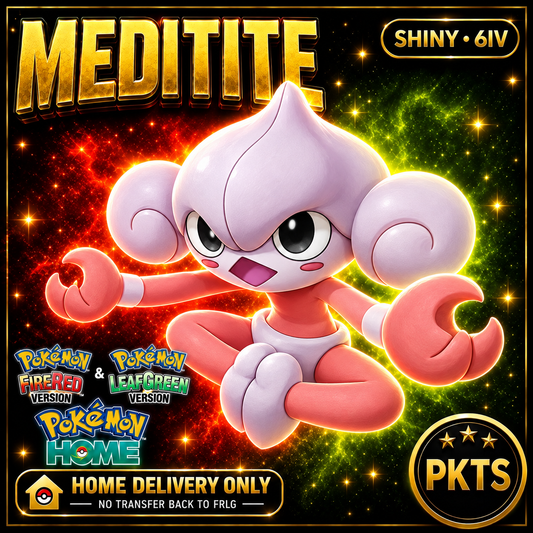 Shiny Meditite. Pokémon HOME delivery only; no transfer back to FRLG.