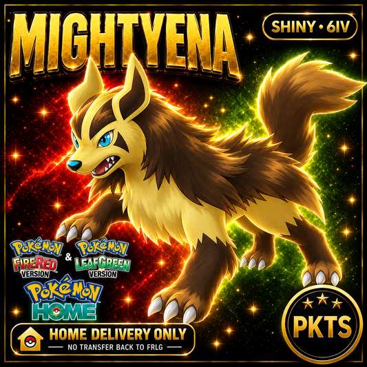 Shiny Mightyena. Pokémon HOME delivery only; no transfer back to FRLG.