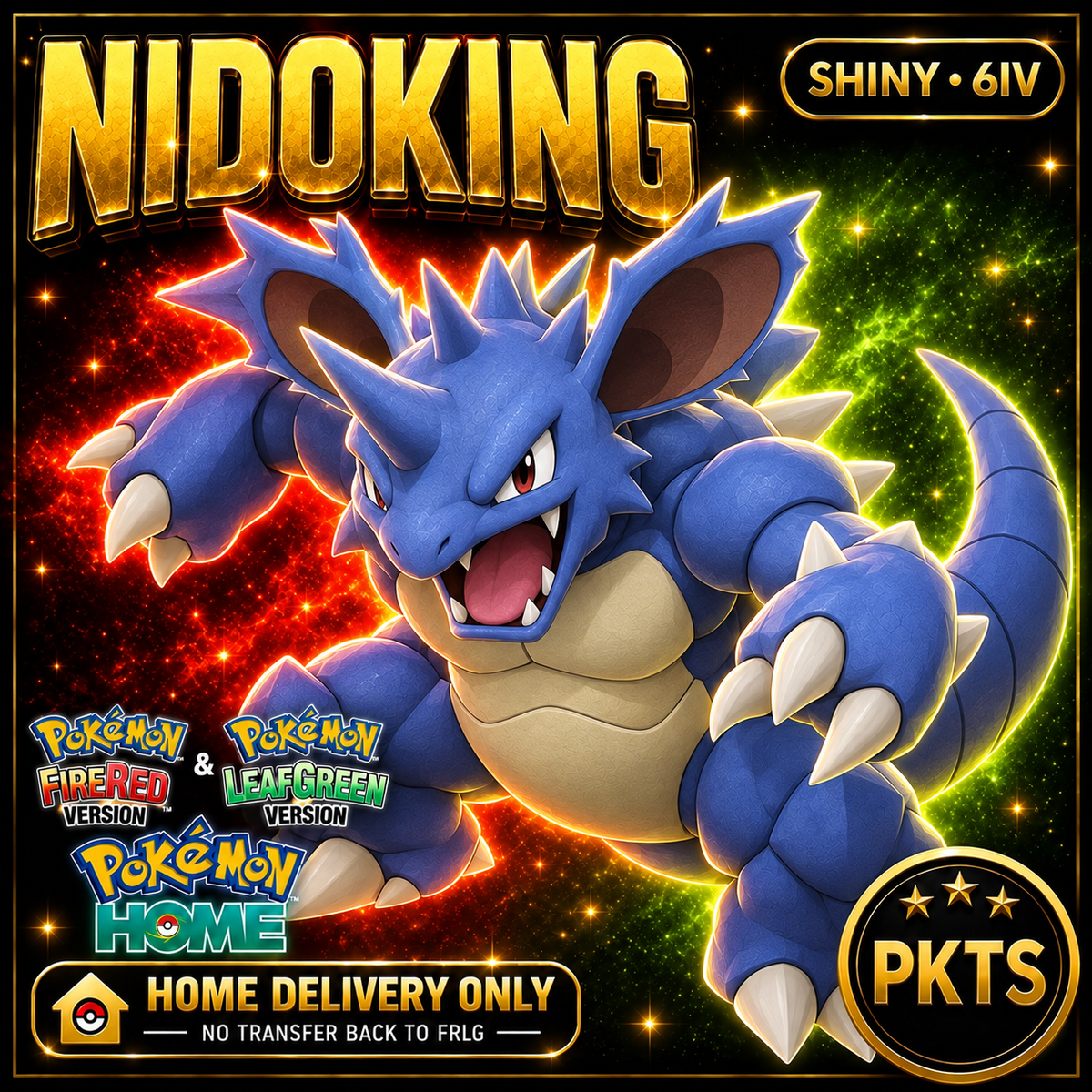 Shiny Nidoking. Pokémon HOME delivery only; no transfer back to FRLG.