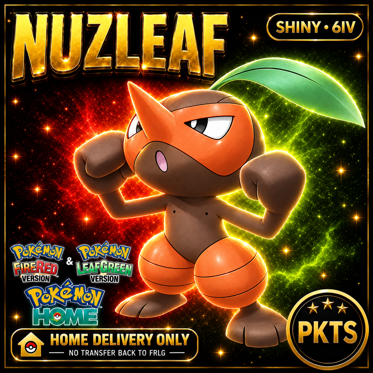 Shiny Nuzleaf. Pokémon HOME delivery only; no transfer back to FRLG.
