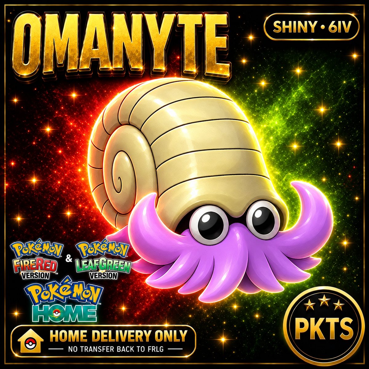 Shiny Omanyte — HOME DELIVERY ONLY; NO TRANSFER BACK TO FRLG