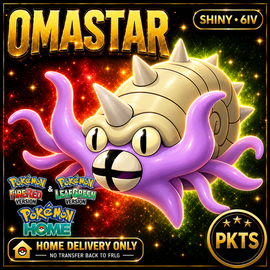 Shiny Omastar. Pokémon HOME delivery only; no transfer back to FRLG.