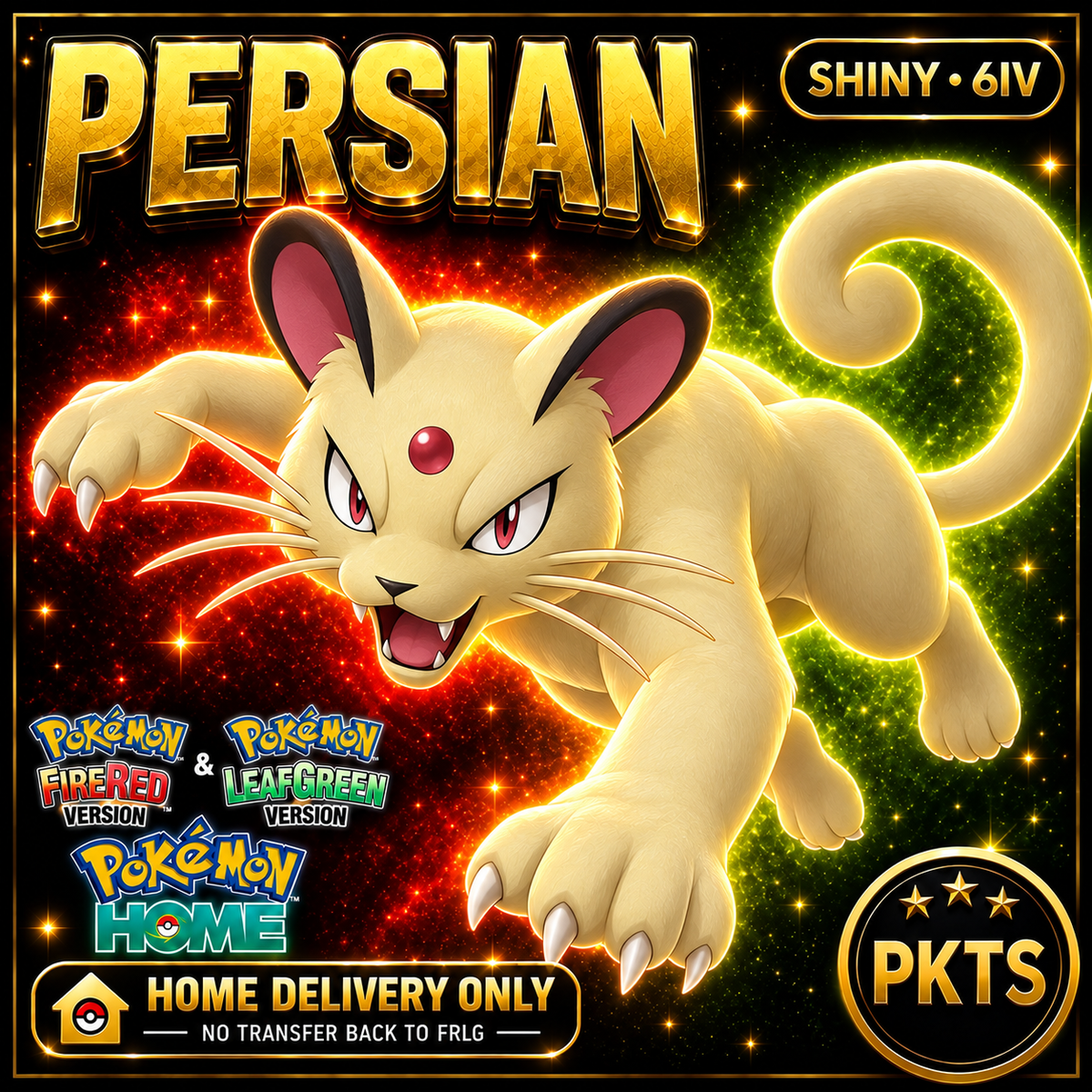 Shiny Persian. Pokémon HOME delivery only; no transfer back to FRLG.