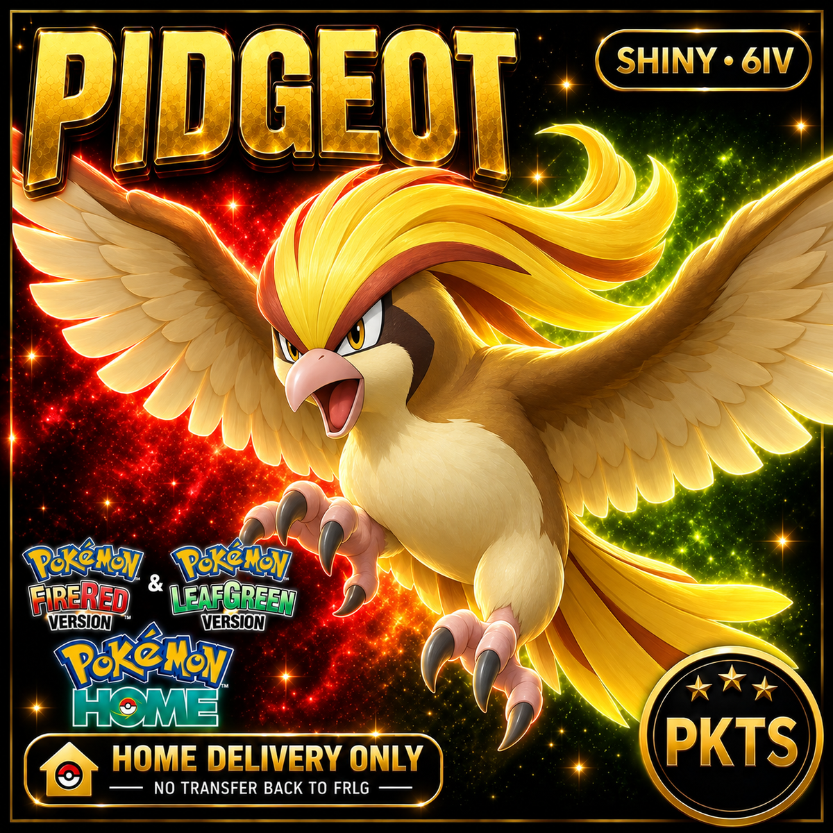 Shiny Pidgeot. Pokémon HOME delivery only; no transfer back to FRLG.