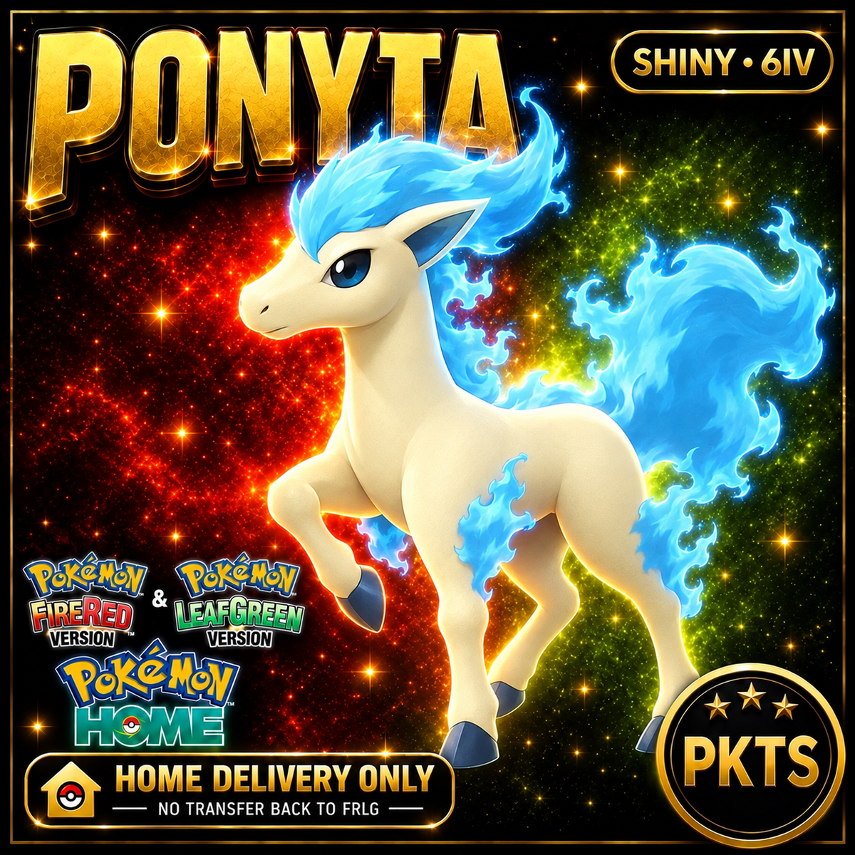 Shiny Ponyta. Pokémon HOME delivery only; no transfer back to FRLG.