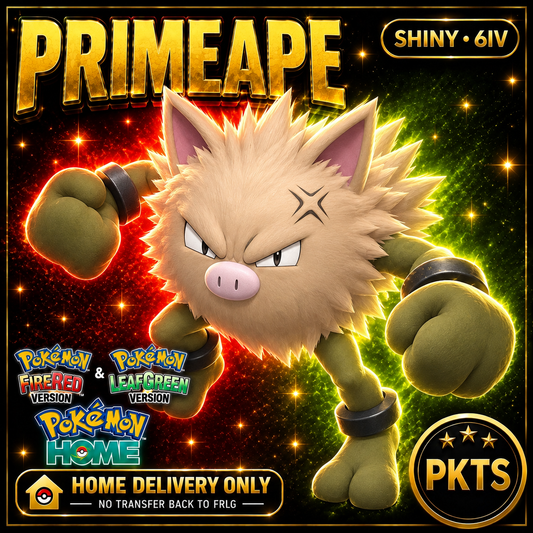 Shiny Primeape. Pokémon HOME delivery only; no transfer back to FRLG.