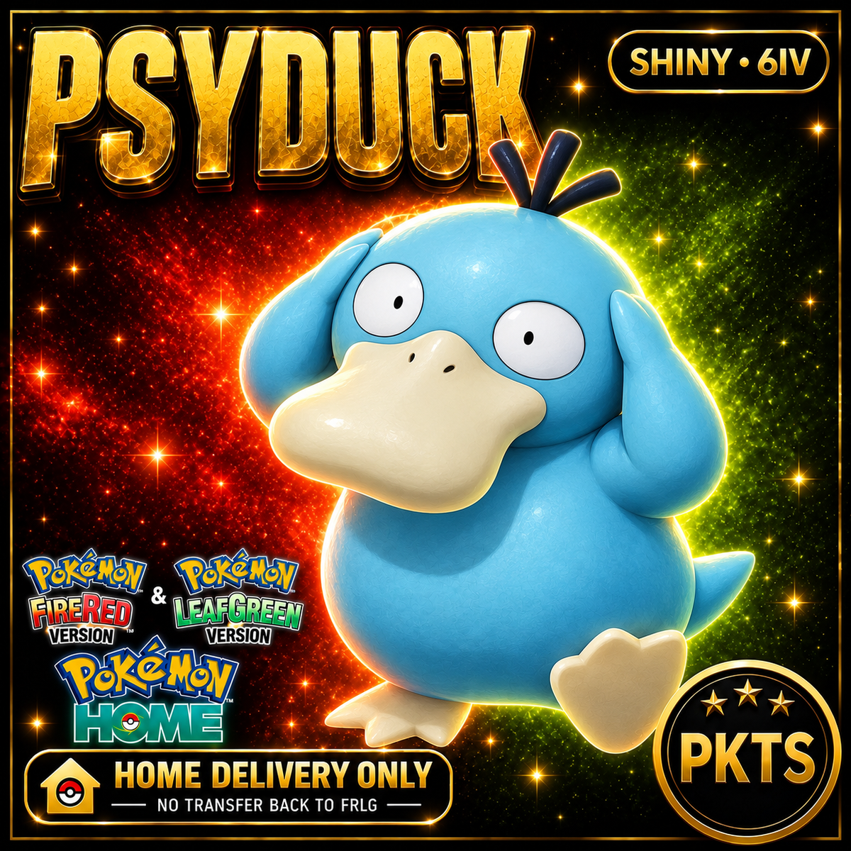 Shiny Psyduck. Pokémon HOME delivery only; no transfer back to FRLG.