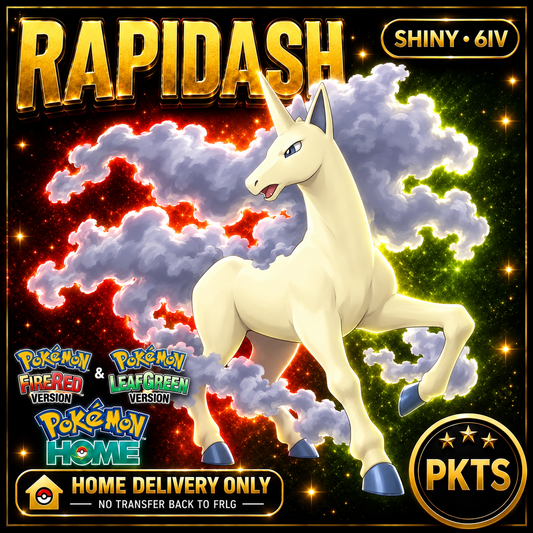 Shiny Rapidash. Pokémon HOME delivery only; no transfer back to FRLG.
