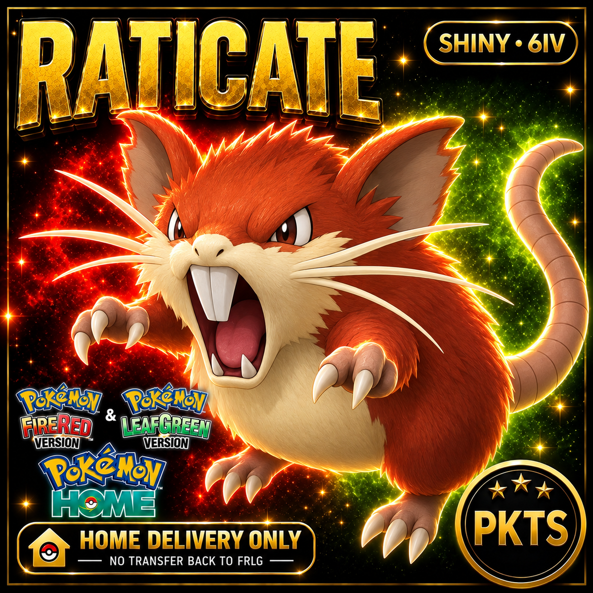 Shiny Raticate. Pokémon HOME delivery only; no transfer back to FRLG.