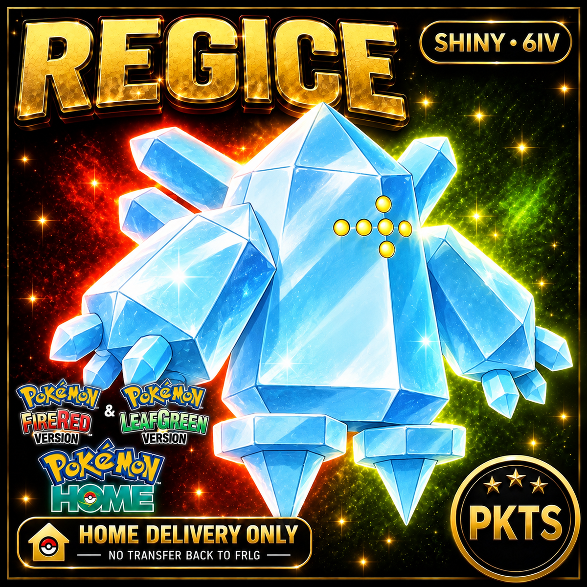 Shiny Regice. Pokémon HOME delivery only; no transfer back to FRLG.
