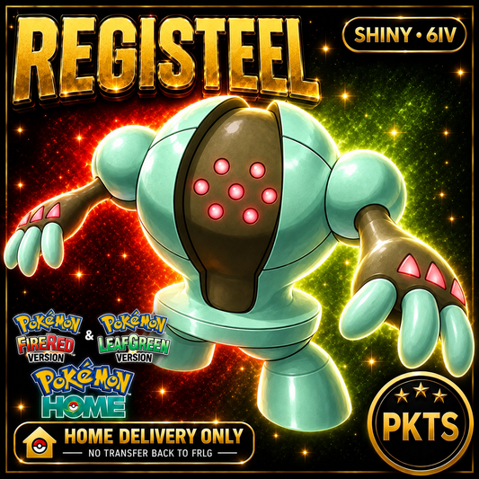 Shiny Registeel. Pokémon HOME delivery only; no transfer back to FRLG.