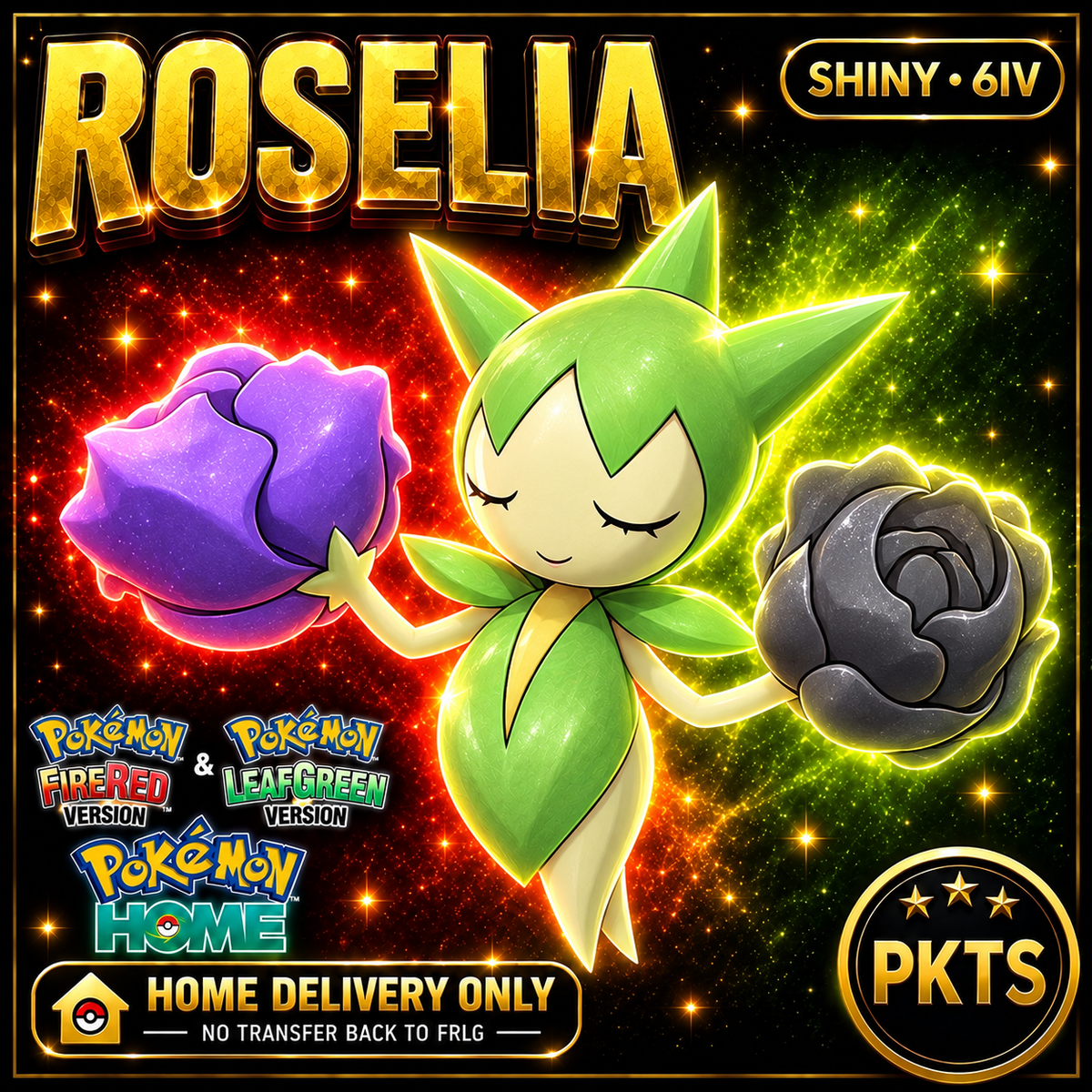 Shiny Roselia. Pokémon HOME delivery only; no transfer back to FRLG.