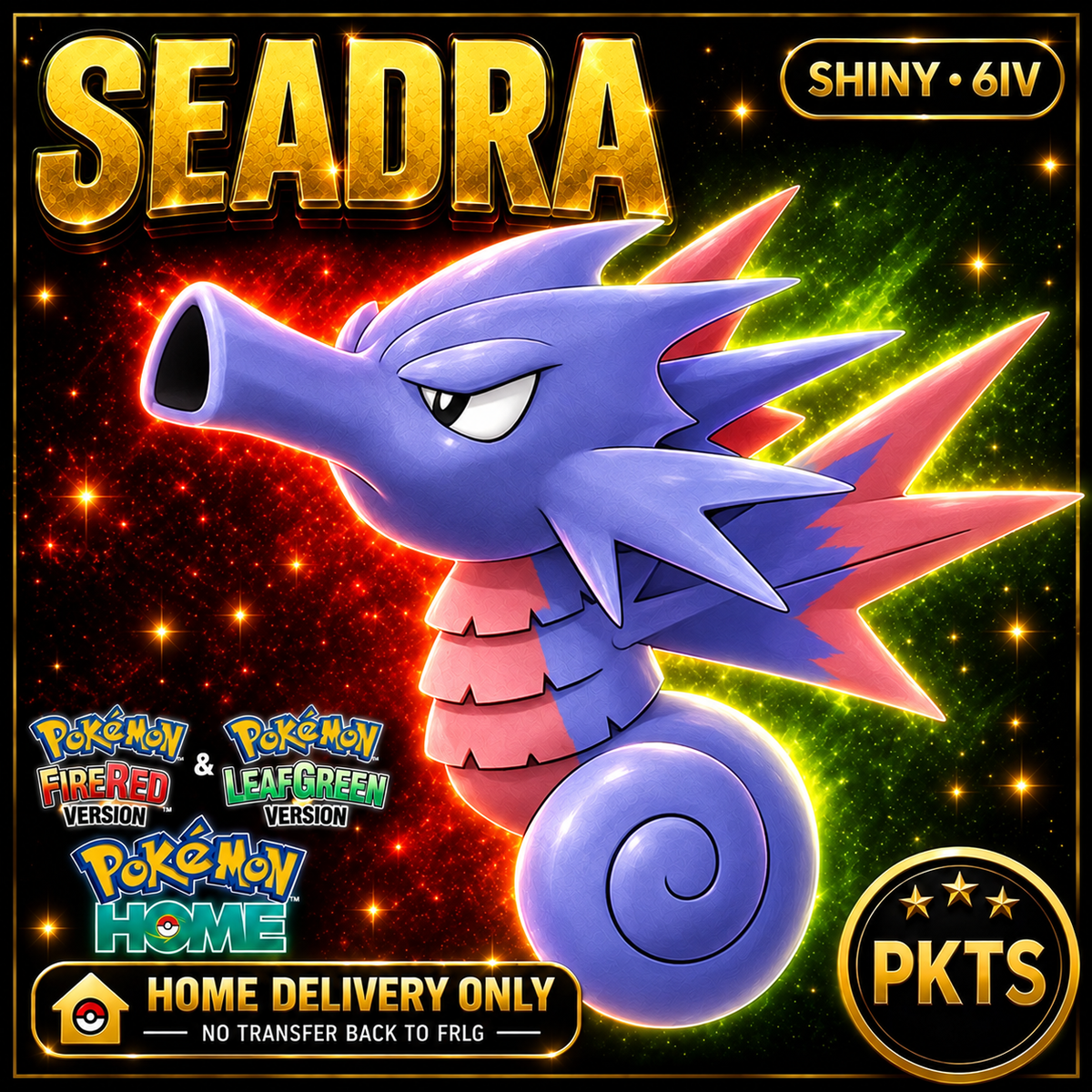Shiny Seadra. Pokémon HOME delivery only; no transfer back to FRLG.