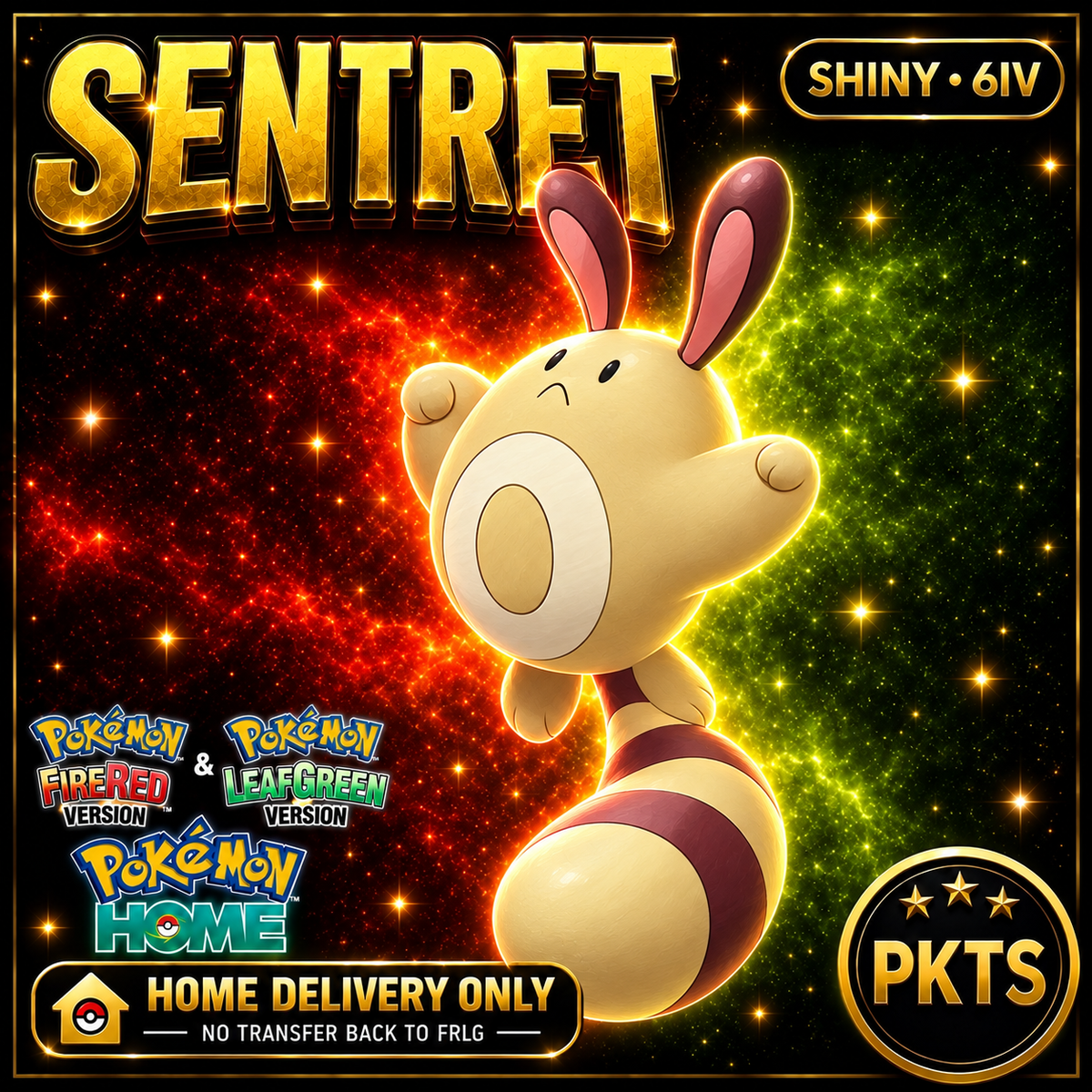 Shiny Sentret. Pokémon HOME delivery only; no transfer back to FRLG.