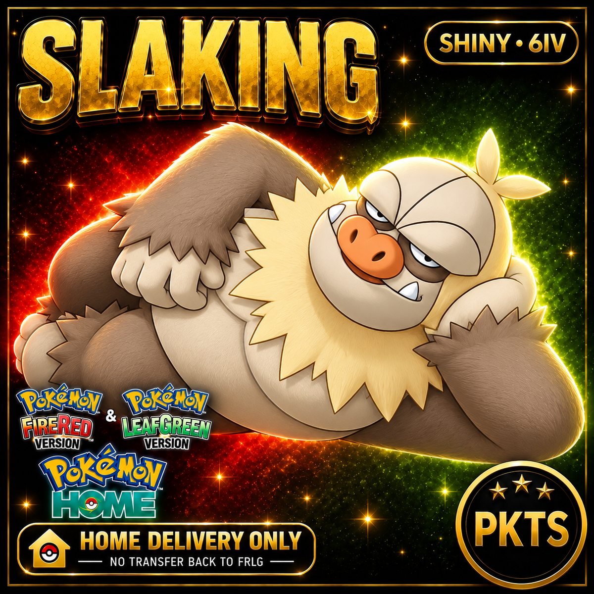Shiny Slaking. Pokémon HOME delivery only; no transfer back to FRLG.
