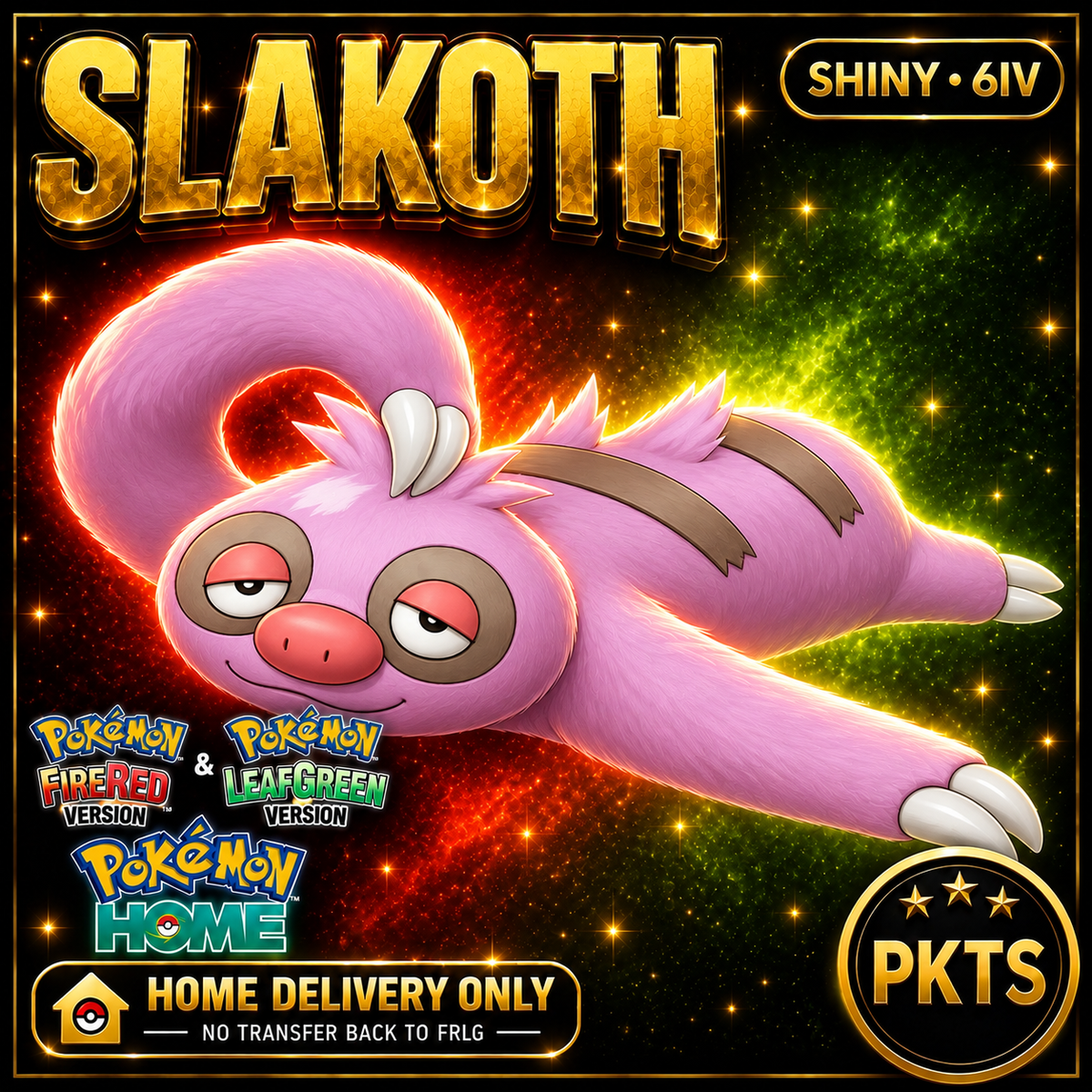 Shiny Slakoth. Pokémon HOME delivery only; no transfer back to FRLG.