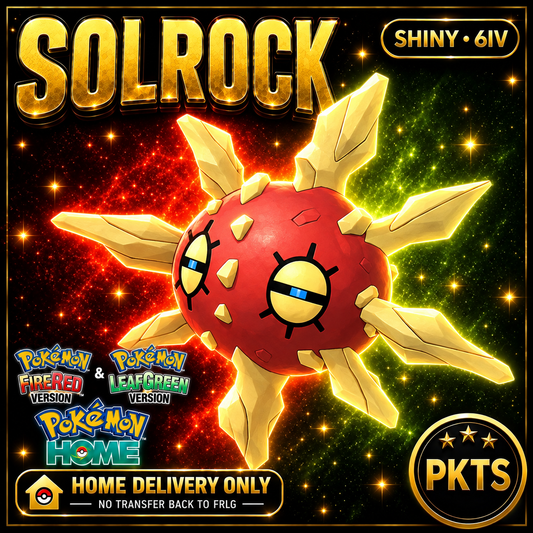 Shiny Solrock. Pokémon HOME delivery only; no transfer back to FRLG.