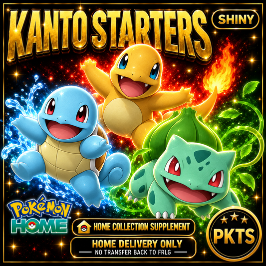 Shiny Kanto Starters Bundle. Pokémon HOME delivery only; no transfer back to FRLG.