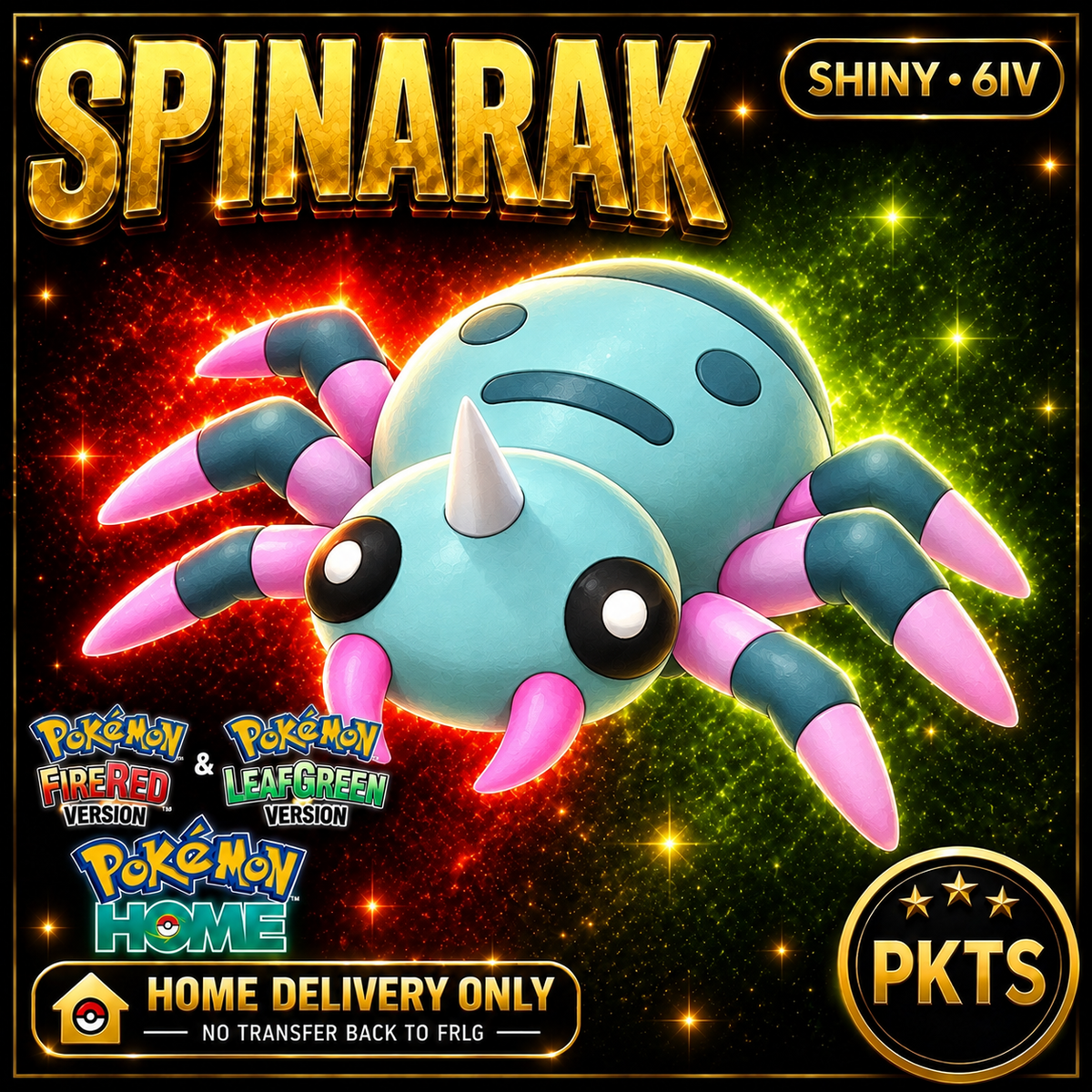 Shiny Spinarak. Pokémon HOME delivery only; no transfer back to FRLG.