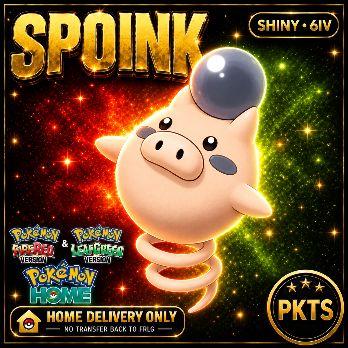 Shiny Spoink. Pokémon HOME delivery only; no transfer back to FRLG.