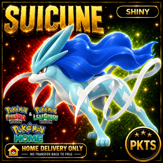 Shiny Suicune. Pokémon HOME delivery only; no transfer back to FRLG.