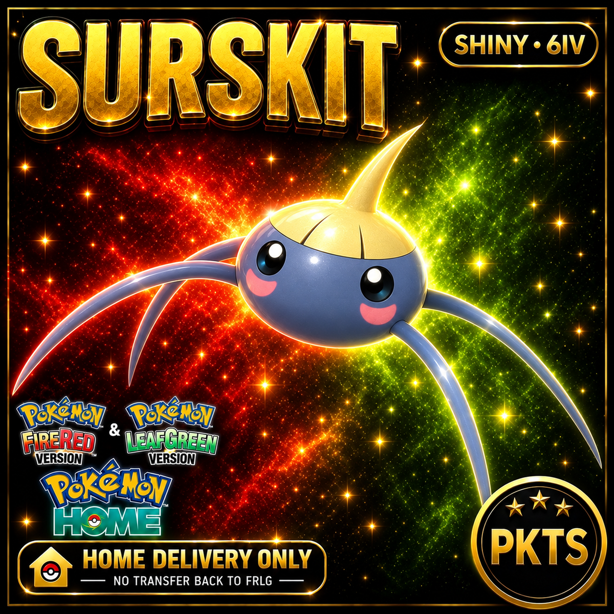 Shiny Surskit. Pokémon HOME delivery only; no transfer back to FRLG.