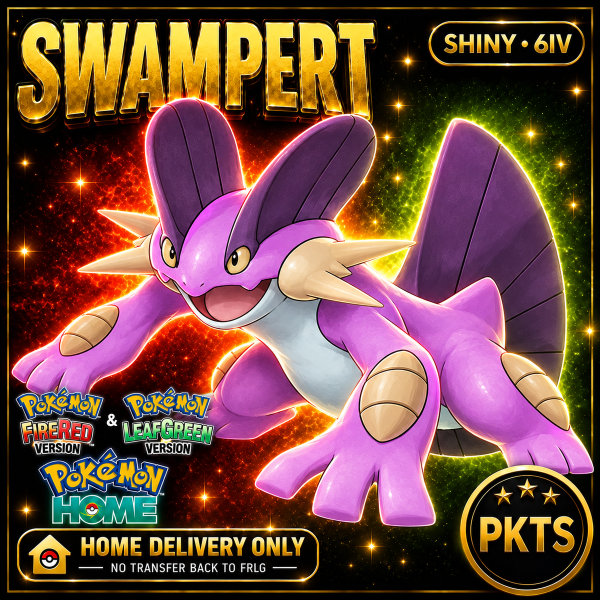 Shiny Swampert. Pokémon HOME delivery only; no transfer back to FRLG.