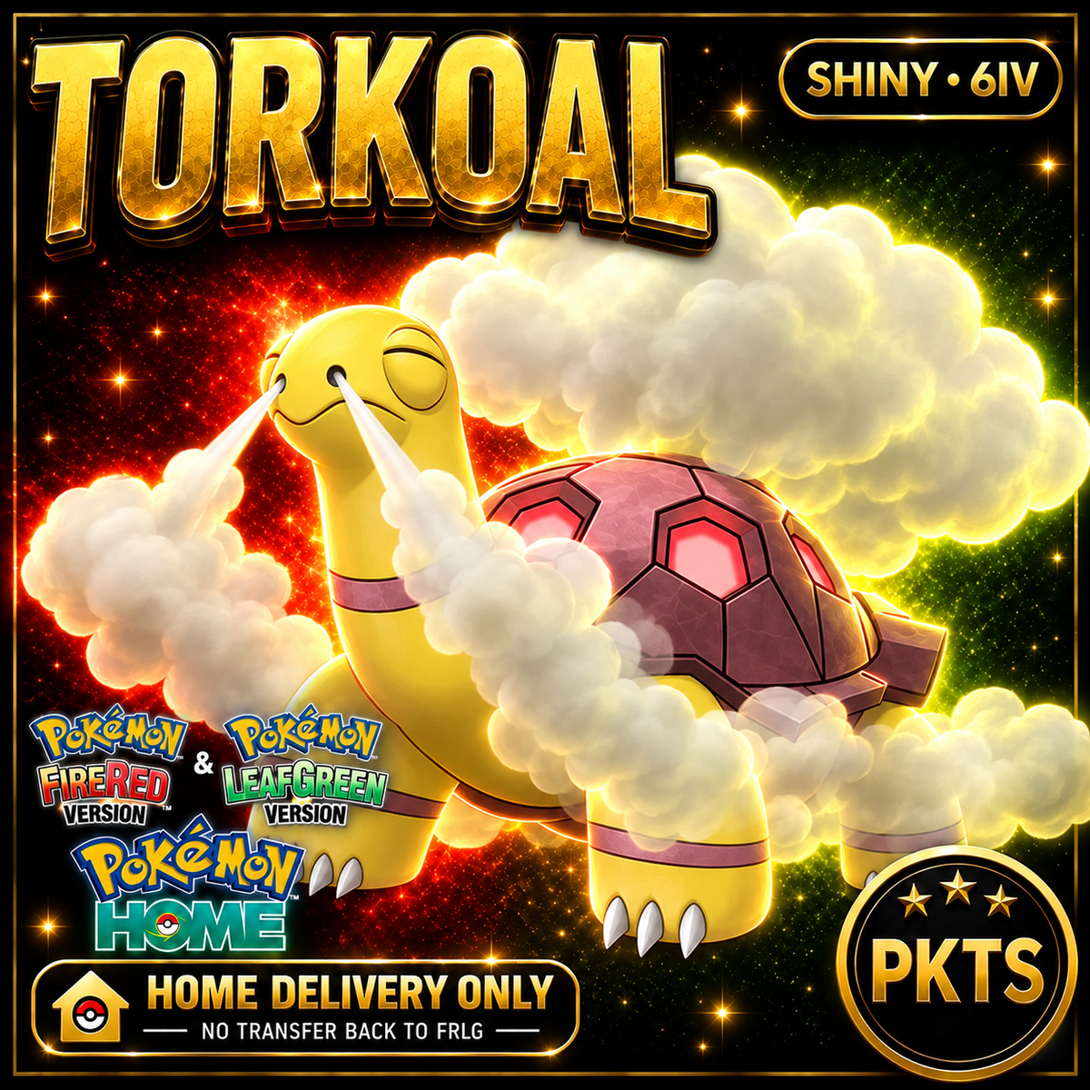 Shiny Torkoal. Pokémon HOME delivery only; no transfer back to FRLG.