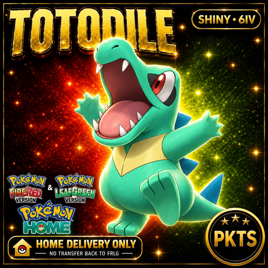 Shiny Totodile. Pokémon HOME delivery only; no transfer back to FRLG.